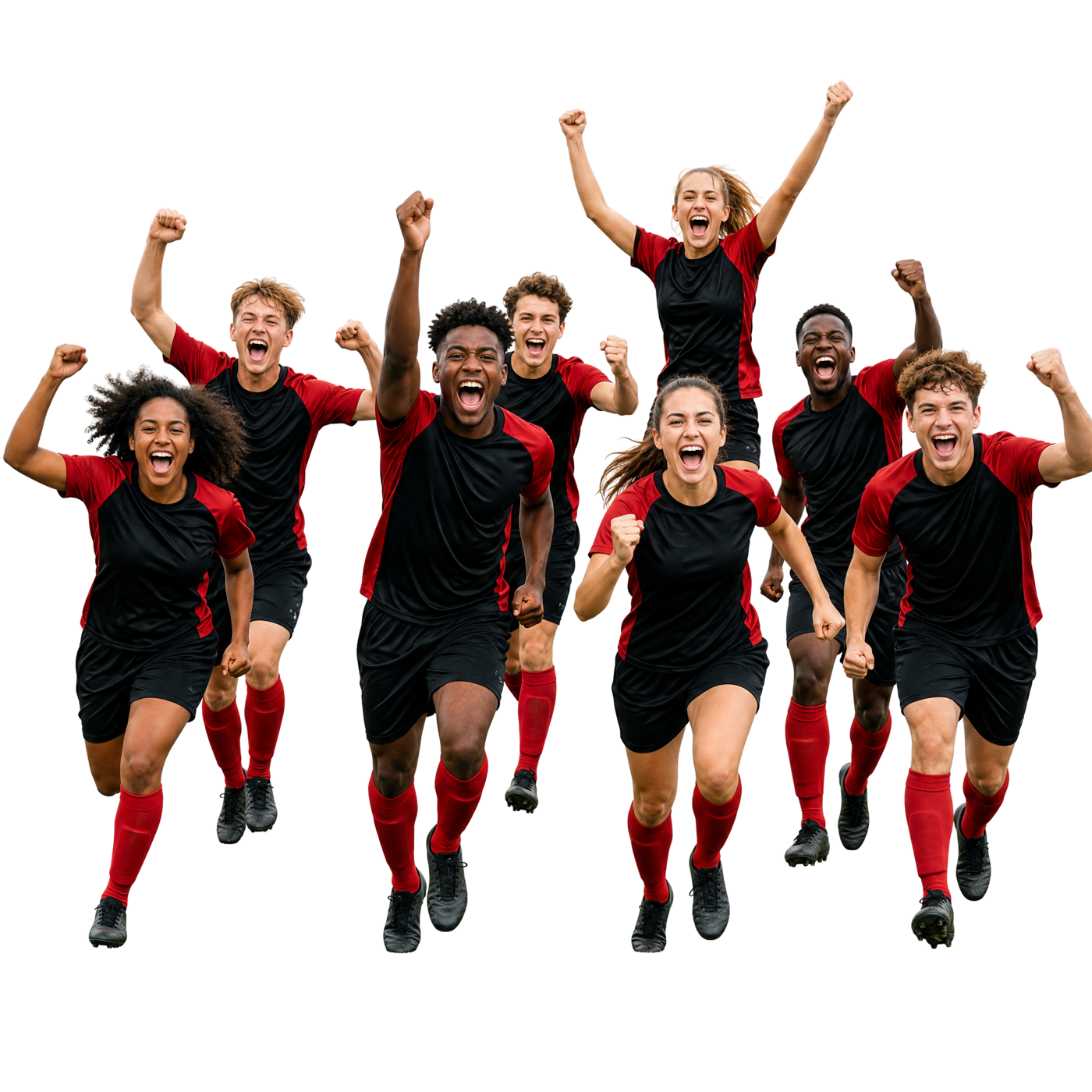 A grassroots football team celebrating a win in Kit Empire kit
